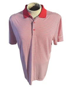 Nike Golf Dri-Fit Mens Polo Shirt Red Short Sleeve Striped Polyester Size L - Picture 1 of 4