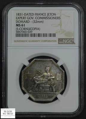 1831 Francia Silver Jeton Expert Government Comisionados Domard NGC MS Foto 1 de 4