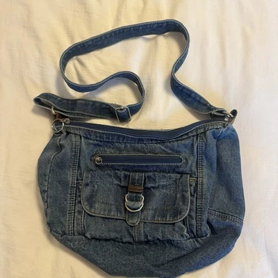 Y2K Vintage Denim Crossbody Shoulder Bag – 2000s Jean Purse with Pockets - Image 1 of 4