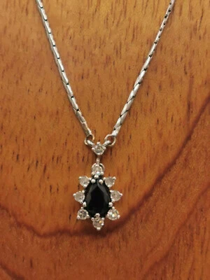 Collier-Kette mit ANHÄNGER 585er Weiß-GOLD mit SAPHIR & 9 Diamanten, 44 cm lang - Bild 1 von 4