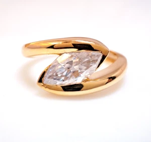 14K Yellow Gold 1.58CT White Marquise Moissanite Bypass Style elegant ring 4 Her - Picture 1 of 9
