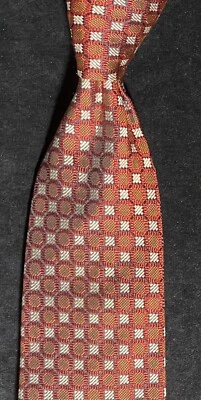 CORBATA GEOMÉTRICA ROJA HECHA EN ITALIA 100 % SEDA JOSEPH ABBOUD DETALLES ORO PLATA Foto 1 de 4
