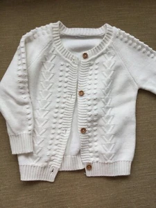 Jamie Kay Children's Sweater Cardigan White 4Y Knit Organic Cotton - Picture 1 of 5