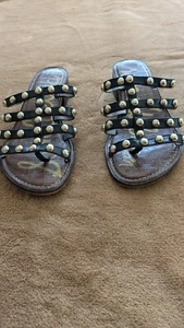 Sam Edelman black leather low heel stud thong sandal slide, size 8.5M - Picture 1 of 7