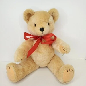 Vintage Pure Wool Articulated Jointed Tan Firm Teddy Bear 15" Long - Picture 1 of 12