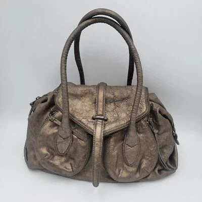 Botkier Pebbled LTR Metallic Pewter LTR Satchel Zipper Shoulder Bag Purse  - Image 1 of 4