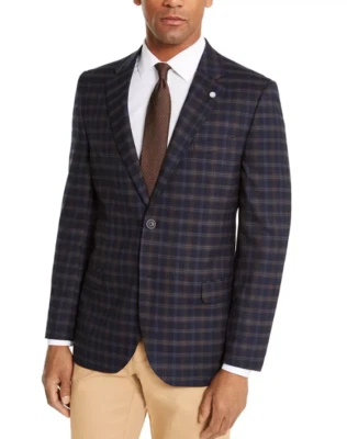 Abrigo deportivo a cuadros azul marino elástico ajuste moderno Nautica para hombre L106404 talla 40R Foto 1 de 3