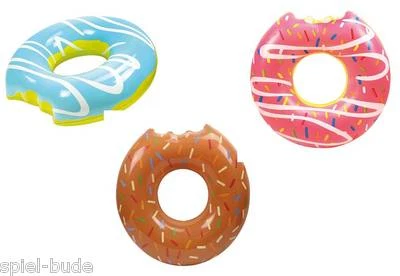 SIMON/INTEX MEGA Schwimmring Schwimmreifen DONUT mit BISS ca. Ø 120 Pool blau braun pink