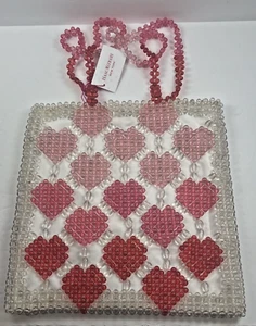 NWT Isaac Mizrahi Beaded Hearts Ombre Tote Bag Purse Pink Valentine's Day - Picture 1 of 9