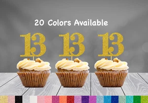 13th Birthday Decoration Cupcake Toppers (SET of 12) 20 Glitter Colors Available - Picture 1 of 4