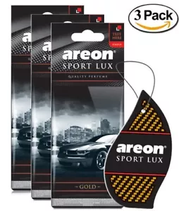 Areon Sport LUX Quality Perfume/Cologne Cardboard Car Air Freshener, Gold-3PK - Picture 1 of 3