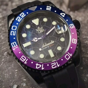 40mm Watch Black PVD Coated SS Automatic 24 Jewel Sapphire Crystal Seiko MVT - Picture 1 of 6
