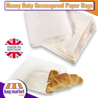 White Greaseproof Paper Bags Heavy Duty Scotchban Food Sandwich Takeaway Bakery - Image 1 of 4
