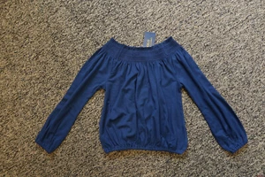 New Polo Ralph Lauren Little Girls Off The Shoulder Top - Size 4 / 4T - Navy - Picture 1 of 4