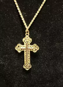 Gold Tone Filigree Cross Pendant Necklace - Picture 1 of 3
