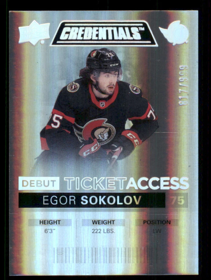 2021-22 Upper Deck Credentials #104 Egor Sokolov RC /999 - Image 1 of 2
