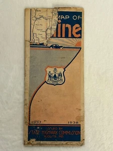 1937 1938 Map of Maine State Highway Commission Route Augusta Poor Condition - Picture 1 of 7