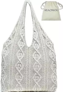 Hand Crochet Beach Tote Bag for Women BEIGE Hippie Boho Chic Summer Tote Bag - Picture 1 of 7