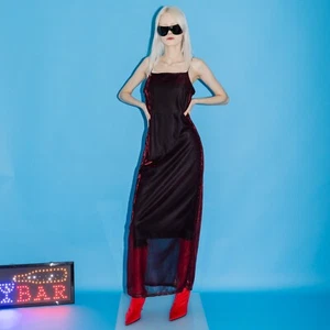 Vintage Y2K Vero Moda shiny strappy maxi dress in metallic red & black - Picture 1 of 6