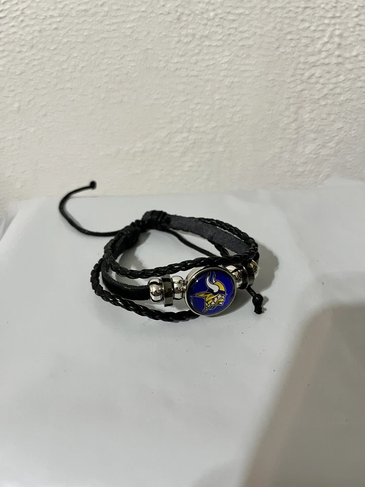 Pulsera de cuero negra de fútbol americano Minnesota Vikings para hombre y mujer envío a Estados Unidos 1 día Foto 1 de 1