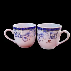Vintage blau & weiß Blumen Tassen Kaffeetasse selten Goldrand signiert (2er Set) - Bild 1 von 9