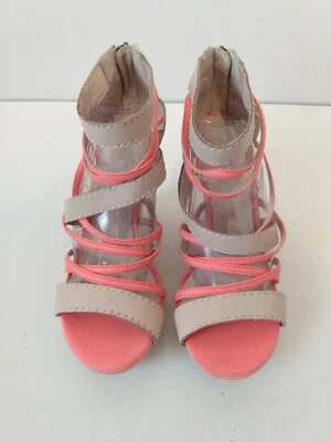 Sandalia de cuña Joe's para mujer de tela rosa tostado imitación cuero cremallera tiras 4 1/4" talla 8 M Foto 1 de 4