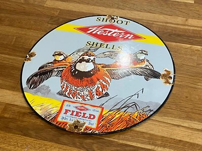 Vintage Style Western Shells Hunting Enamel Advertising Porcelain Gas Sign - Image 1 of 4