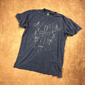 Dunbrooke T Shirt Mens Large Blue Affliction Style Wings Religious Cross Y2k - Picture 1 of 9