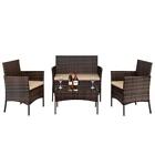 4 Pcs Outdoor Patio Rattan Wicker Sofa Sectional Furniture Set Cushioned Lawn Us