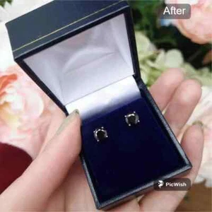 3CT Round Solitaire Lab Created Black Diamond Stud Earrings 14k White Gold Over - Picture 1 of 2