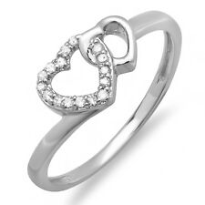 0.10 CT Sterling Silver Round White Diamond Ladies Promise Double Heart Ring