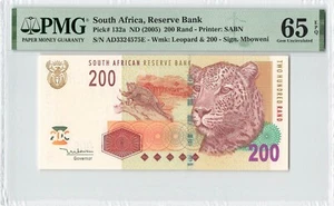 SOUTH AFRICA 200 Rand 2005, P-132a Sign: Mboweni PMG 65 EPQ Gem UNC Thick Stripe - Picture 1 of 2