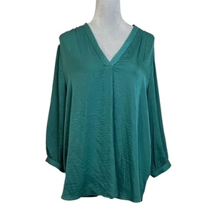 Vince Camuto 2XL V-Neck Blouse Green 3/4 Sleeve Lightweight Workwear Summer - Picture 1 of 13
