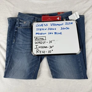 Nuevos Pantalones de mezclilla Guess Vermont para hombre ajustados elásticos tiro bajo 32x30 (ajuste 35x30") azules - Imagen 1 de 10