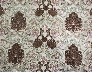 1.5 Yards 100% Silk Dupioni Embroidered Fabric With Suede Patterns - Picture 1 of 12