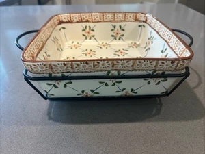 TempTations By Tara Old World Brown Square Baking Dish 9x9 2 Qt with Basket - Picture 1 of 5