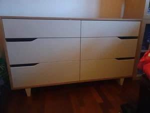 Ikea Mandal Chest Of Drawers Retro Solid Birch & Acrylic White Paint Fibreboard - Picture 1 of 17