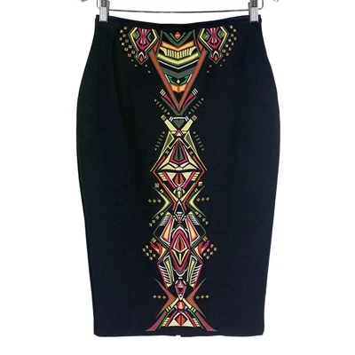 Falda BISOU BISOU Lápiz Negro Cuentas Estampado Geométrico Retro - Mediana Foto 1 de 4