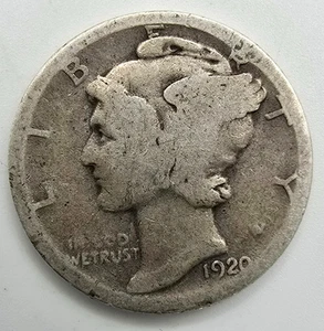 Moneda de diez centavos Mercury 1920 P AG/G/VG ¡Lo calificas! Moneda 90% Plata Tipo ¡Envío Gratis! - Imagen 1 de 4