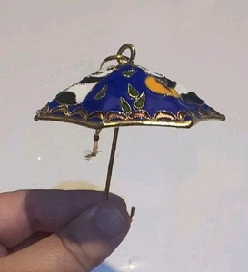 3,2" seltener alter chinesischer weißer Cloisonne Feng Shui Blume Regenschirm Ornament Anhänger - Bild 1 von 4