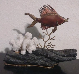 Lavagestein Koralle OOAK Skulptur Metall Fisch Hawaii Ozean Vintage Selten Kunst - Bild 1 von 14