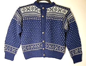 Vintage XS Nordic Damen Strickjacke Pullover Handstrick Wolle Zinn Knopf Kind S - Bild 1 von 7