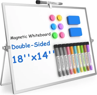 Magnetic Dry Erase Board with Stand, 18''X14'' Double-Sided White Board for Kids - Image 1 of 4