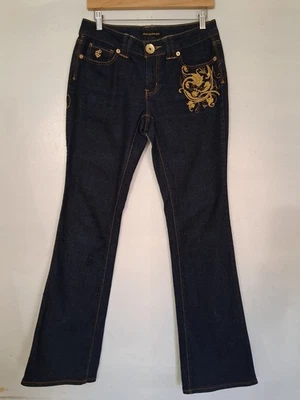 Pantalones de mezclilla lavados oscuros vintage Y2K Rocawear para niñas talla 7 con bordado dorado Foto 1 de 4