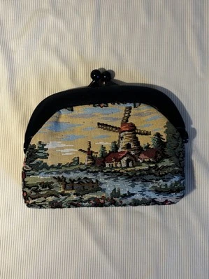 Vintage Coin Purse With Bakelite Top And Latch Windmill Scene - Image 1 of 3