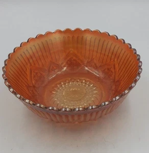 Vintage Carnival Glass Bowl, Orange, 8" wide, 2.5" Deep Diamonds Pattern - Picture 1 of 10