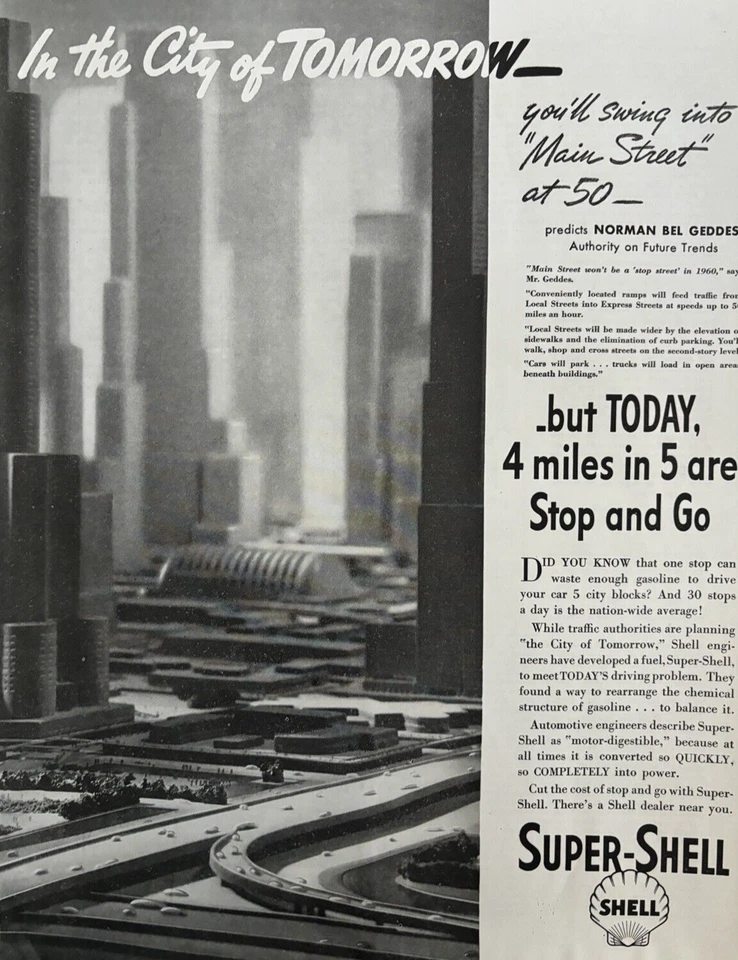 1937 Super Shell Oil City Of Tomorrow Norman Bel Geddes Vintage Print Ad - Image 1 of 1