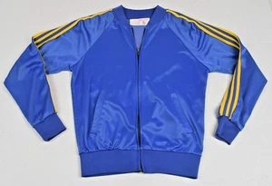 Vintage Track Jacket Mr Goodman Sons Size S 70s Glossy Blue Yellow Sleeve Stripe - Picture 1 of 8