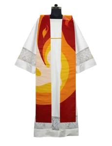Liturgical Pentecost Pastor Stole with Printed Motif | Clergy Vestments - Picture 1 of 3