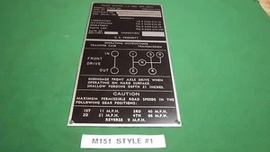 M151 MUTT jeep NOS Style #1 Nomenclature data plate 100% original (P26) - Picture 1 of 3